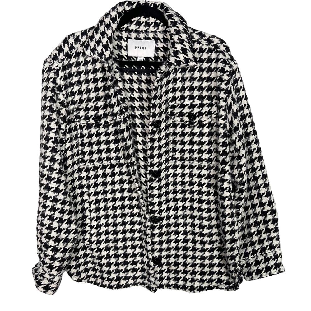 Pistola XS Black White Libby Shirt Jacket Houndstooth Wool Blend Button Front